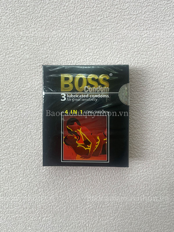 Bao cao su Boss 4in1 Long Shock gân gai, kéo dài thời gian (hộp 3c)
