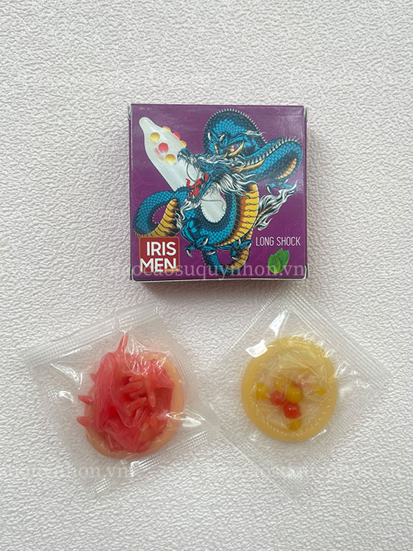 Bao cao su Iris Men Long Shock hộp 2 cái (1 cái bi nổi, 1 cái gai lớn)