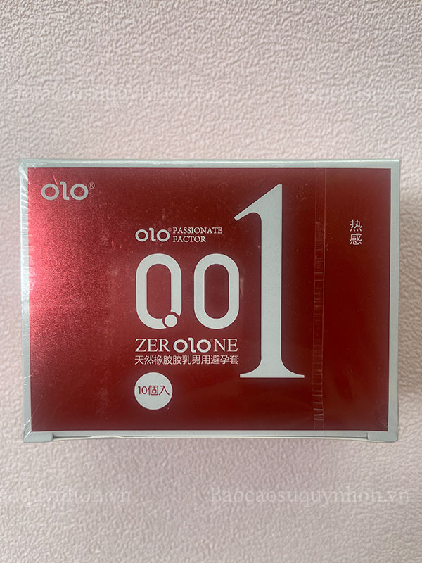 Bao cao su siêu mỏng OLO 0.01 Đỏ ấm nóng (hộp 10 cái)
