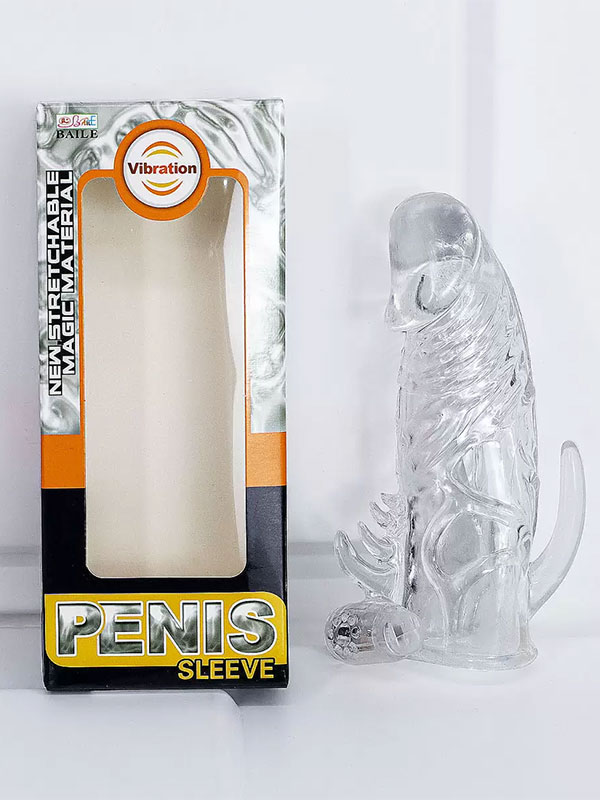 Bao cao su đôn dên trong suốt Penis Sleeve rung gốc