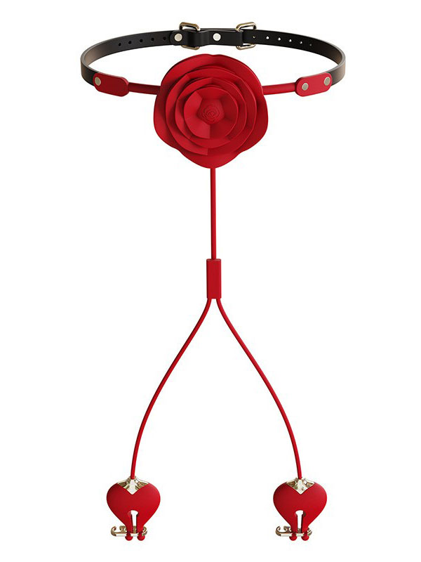 Bộ khóa miệng hoa hồng kết hợp kẹp vú rung tăng khoái cảm