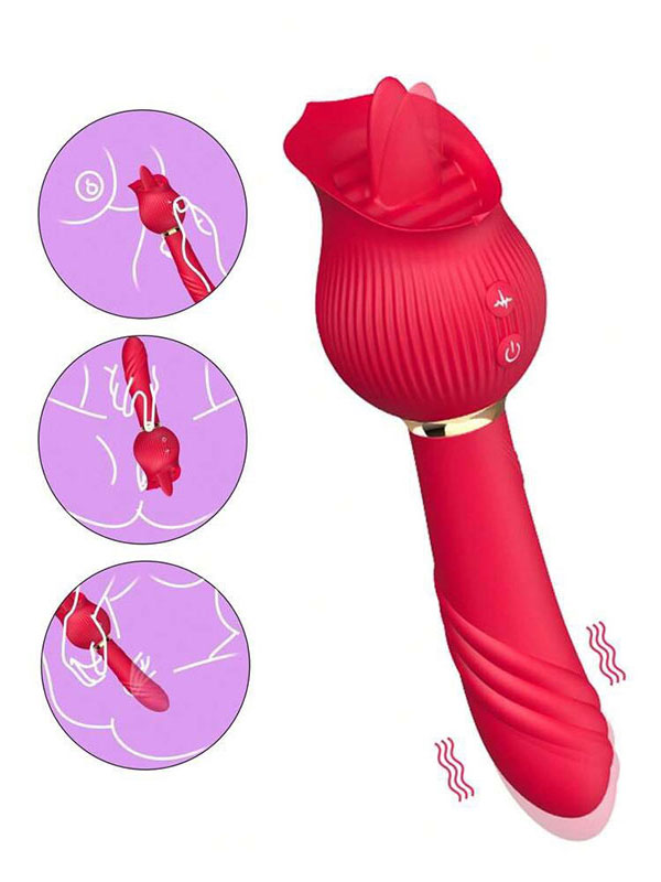 Chày rung thụt hoa hồng kết hợp lưỡi liếm 10 chế độ